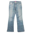 【エントリーポイント10倍】【中古】新品同様 TO BE CHIC トゥービーシック フェイクパール ブーツカット ジーンズ デニム スパンコール パンツ ジーパン Gパン 40 ネイビー レディース Luxs ブランド古着のリュクス