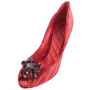【中古】未使用 DOLCE&GABBANA ドルチェ&ガッバーナ ベロア ビジュー パンプス フラワー ハイヒール ピンヒール オープントゥ シューズ 37 赤 レディース Luxs ブランド古着のリュクス
