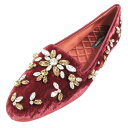 【中古】未使用 DOLCE&GABBANA ドルチェ&ガッバーナ ベロア ビジュー フラットシューズ パンプス スリッポン 靴 ベルベット 36 レッド レディース Luxs ブランド古着のリュクス