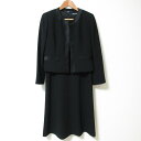 【エントリーポイント10倍】【中古】美品 Aquascutum アクアスキュータム フォーマル ノーカラージャケット ワンピース アンサンブル サイズ11 ブラ...