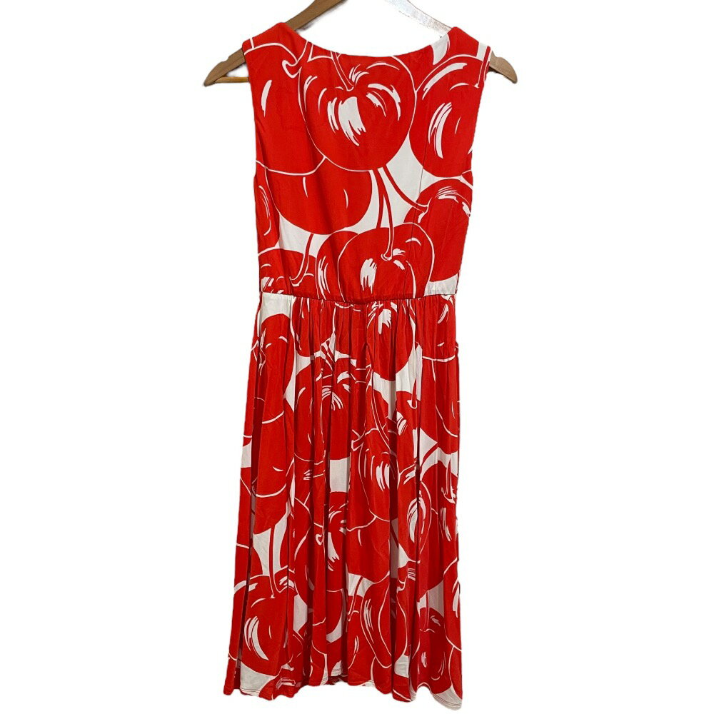 【中古】良品 Max Mara STUDIO マックスマーラステュディオ チェリー柄 ノースリーブ ひざ丈 ワンピース M レッド×ホワイト レディース Luxs ブランド古着のリュクス