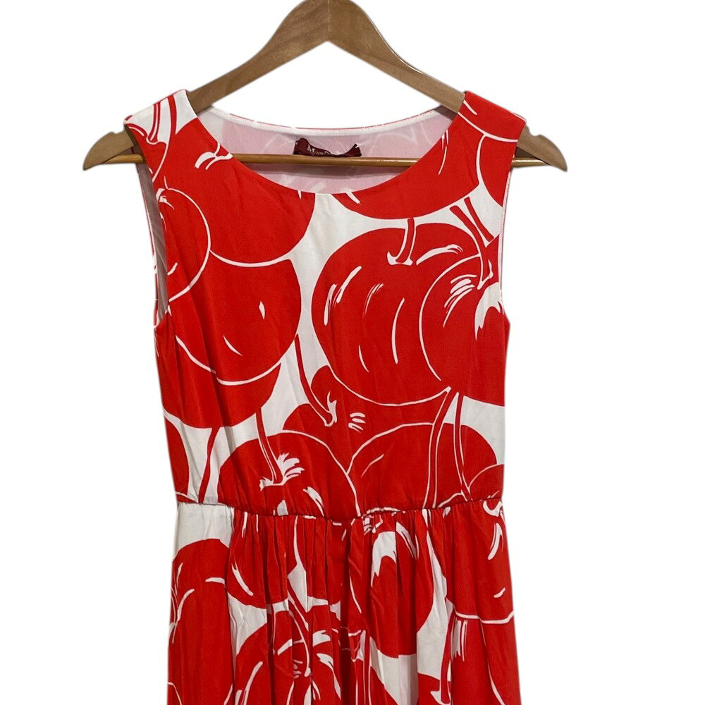 【中古】良品 Max Mara STUDIO マックスマーラステュディオ チェリー柄 ノースリーブ ひざ丈 ワンピース M レッド×ホワイト レディース Luxs ブランド古着のリュクス