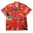 【中古】美品 JUNE Original SUN WEAR ジュネオリジナルサンウェア アロハ シャツ カットソー オープンカラー 開襟 半袖 沖縄製 M レッ...