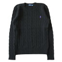 【中古】 POLO RALPH LAUREN ポロ ラルフローレン カシミヤ混 ケーブルニット セーター カットソー 長袖 ロゴ 刺繍 サイズXS 黒 ブラック...