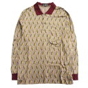 【中古】美品 dunhill ダンヒル ゴルフバッグ柄 総柄 ポロシャツ カットソー 長袖 オールド ヴィンテージ ビンテージ サイズL ボルドー マルチ メン...