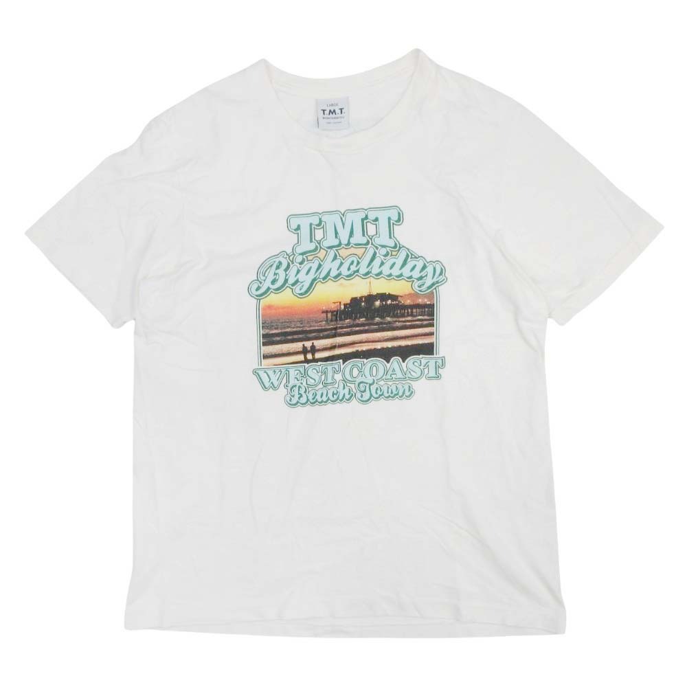 【中古】良品 TMT ティーエムティー プリント Tシャツ カットソー トップス クルーネック 半袖 コットン L 白 ホワイト メンズ Luxs ブランド古着のリュクス