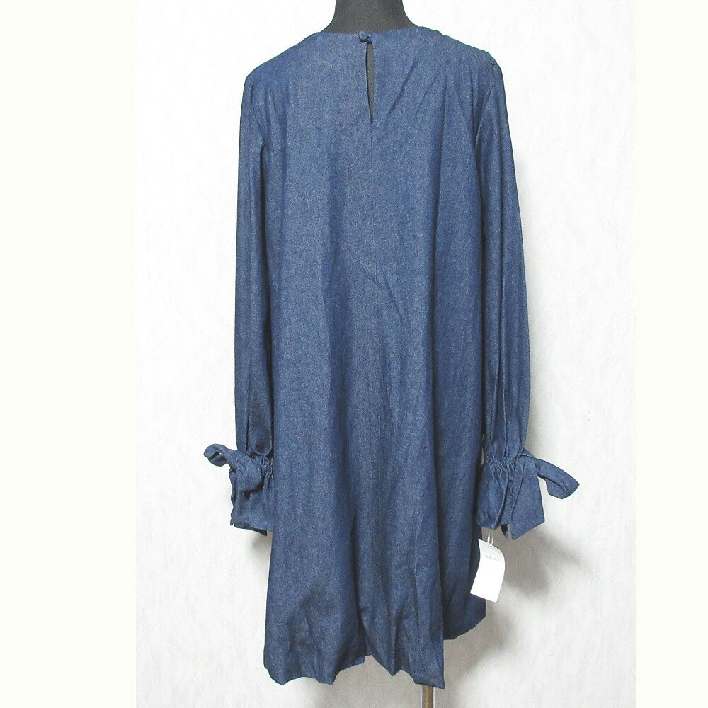 【中古】未使用 RosyMonster ロージーモンスター 袖リボン 長袖 ひざ丈 デニム バルーンワンピース F インディゴ レディース Luxs ブランド古着のリュクス