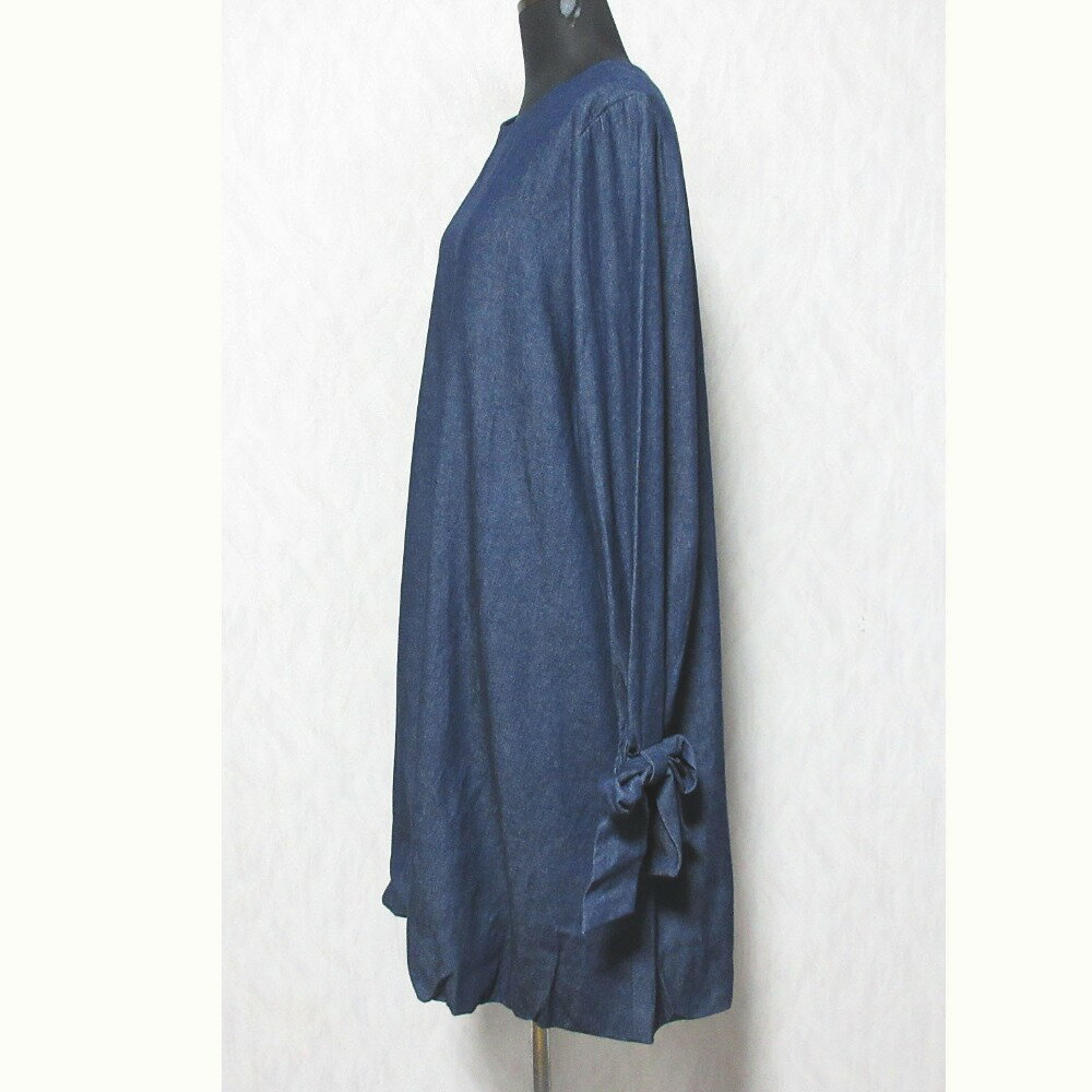 【中古】未使用 RosyMonster ロージーモンスター 袖リボン 長袖 ひざ丈 デニム バルーンワンピース F インディゴ レディース Luxs ブランド古着のリュクス