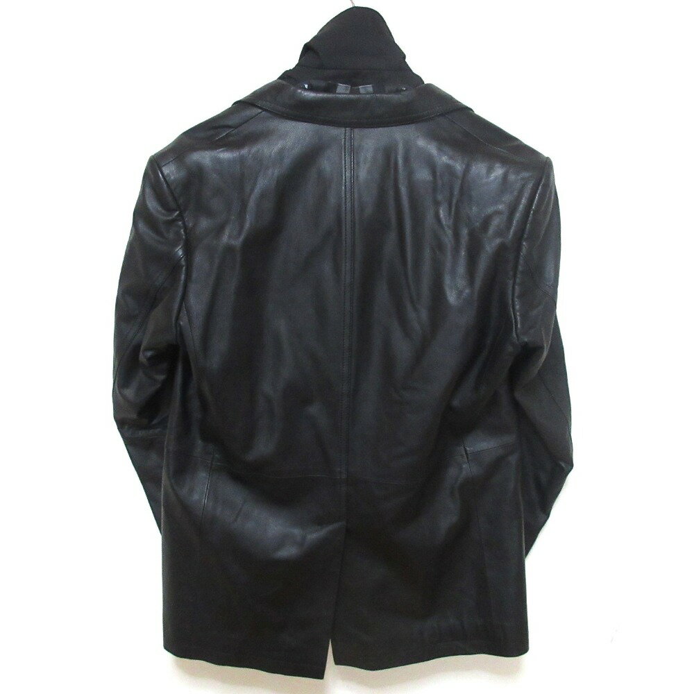 【中古】良品 BURBERRY LONDON バーバリーロンドン レイヤード風 レザーシングルジャケット 38 ブラック メンズ Luxs ブランド古着のリュクス