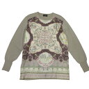 【中古】良品 ETRO エトロ シルクスカーフ柄切替 ドッキング ニット セーター カットソー 44 グレージュ レディース Luxs ブランド古着のリュクス