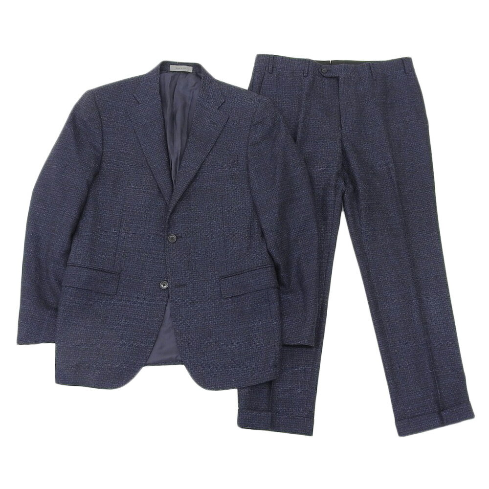 【中古】美品 CORNELIANI コルネリアーニ メランジ ウール テーラードジャケット スラックスパンツ スーツ セットアップ 50 ネイビー メンズ Luxs ブランド古着のリュクス