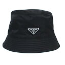 【中古】美品 PRADA プラダ Re-Nylon リナイロン トライアングルロゴプレート バケットハット 帽子 1HC137 サイズL ブラック レディース ...