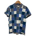 【中古】美品 RALPH LAUREN ラルフローレン パッチワーク 半袖 ポロシャツ カットソー 5f ブルー系 レディース Luxs ブランド古着のリュクス