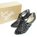 【中古】美品 Christian Louboutin クリスチャンルブタン パテントレザー ピンヒール メッシュブーティ パンプス 37 23.5cm相当 ブラック レディース Luxs ブランド古着のリュクス