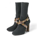 【エントリーポイント10倍】【中古】新品同様 LOUIS VUITTON ルイヴィトン シルエットライン モノグラム ベルト アンクル ソックス ブーツ 36.5 約23.5cm 1A66FC ブラック レディース Luxs ブランド古着のリュクス