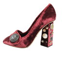 【中古】未使用 DOLCE&GABBANA ドルチェアンドガッバーナ DGロゴ エンブレム スタッズ パール ベロア パンプス 靴 シューズ ワインレッド 37 レディース Luxs ブランド古着のリュクス