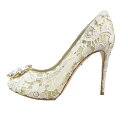 【中古】新品同様 DOLCE&GABBANA ドルチェアンドガッバーナ パンプス サンダル オープントゥ ビジュー レース 靴 シューズ ホワイト 36 レディース Luxs ブランド古着のリュクス