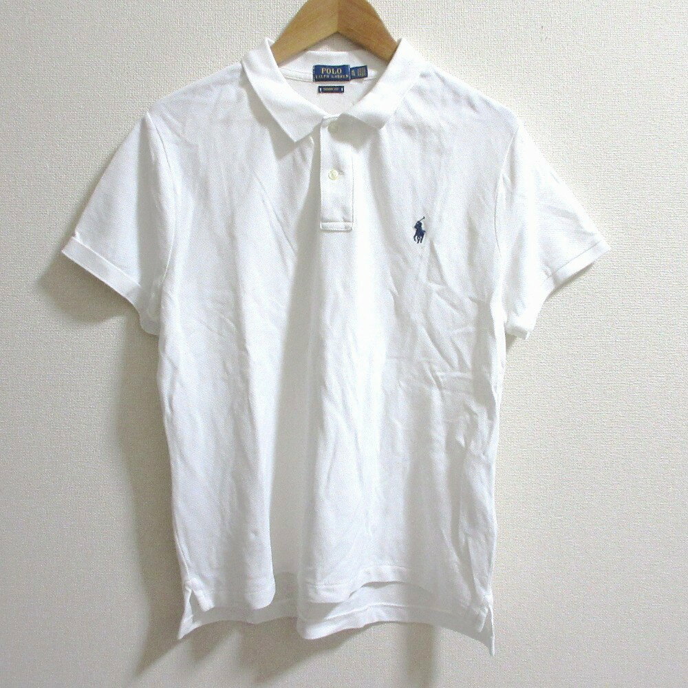 【中古】良品 POLO RALPH LAUREN ポロラルフローレン SKINNY FIT ポニー刺繍 半袖 ポロシャツ カットソー サイズXL ホワイト メンズ Luxs ブランド古着のリュクス