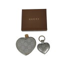 【中古】良品 GUCCI グッチ シマレザー GG柄 ハート コインケース 小銭入れ チャーム セット 箱付き シルバーカラー レディース Luxs ブランド古着のリュクス