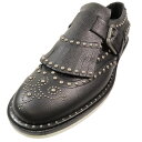 【中古】未使用 DOLCE&GABBANA ドルチェ&ガッバーナ スタッズ メダリオン ローファー シングルモンク フリンジ シューズ レザー 9 ブラック メンズ Luxs ブランド古着のリュクス