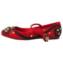 【中古】未使用 DOLCE&GABBANA ドルチェ&ガッバーナ 総レース Tストラップ メリージェーン パンプス スタッズ シューズ 37 レッド ブラック レディース Luxs ブランド古着のリュクス
