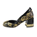 【中古】未使用 DOLCE&GABBANA ドルチェアンドガッバーナ パンプス ラウンドトゥ ヒール 総柄 DGロゴ金具 靴 シューズ 黒ゴールド 35 レディース Luxs ブランド古着のリュクス