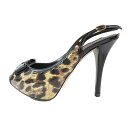 【中古】新品同様 DOLCE&GABBANA ドルチェアンドガッバーナ アンクルストラップ サンダル ヒール リボン レオパード シューズ 黒茶 37 レディース Luxs ブランド古着のリュクス