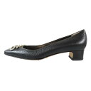 【中古】新品同様 DOLCE&GABBANA ドルチェアンドガッバーナ レザー パンプス DGロゴプレート シューズ スクエアトゥ ブラック 38.5 レディース Luxs ブランド古着のリュクス