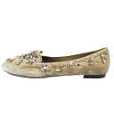 【中古】未使用 DOLCE&GABBANA ドルチェアンドガッバーナ ベロア パンプス クリスタルビジュー アーモンドトゥ シューズ ベージュ 39 レディース Luxs ブランド古着のリュクス