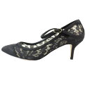 【中古】未使用 DOLCE&GABBANA ドルチェアンドガッバーナ パンプス レース スエード レザー ポインテッドトゥ ヒール シューズ 黒 35.5 レディース Luxs ブランド古着のリュクス