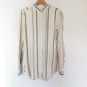 【中古】美品 EQUIPMENT エキプモン ストライプ柄 ロングスリーブ バンドカラー シャツ ブラウス XS ベージュ系 レディース Luxs ブランド古着のリュクス(4)