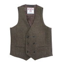 【中古】美品 TOPMAN Harris Tweed トップマン ハリスツイード ウール ダブル ジレベスト 38 カーキブラウン メンズ レディース Luxs...
