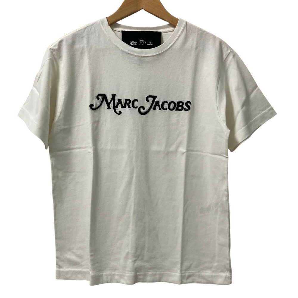 【中古】新品同様 MARC JACOBS マークジェイコブス THE LOGO T-SHIRT ビーズ刺繍 半袖 Tシャツ カットソー XS ホワイト×ブラック メンズ Luxs ブランド古着のリュクス
