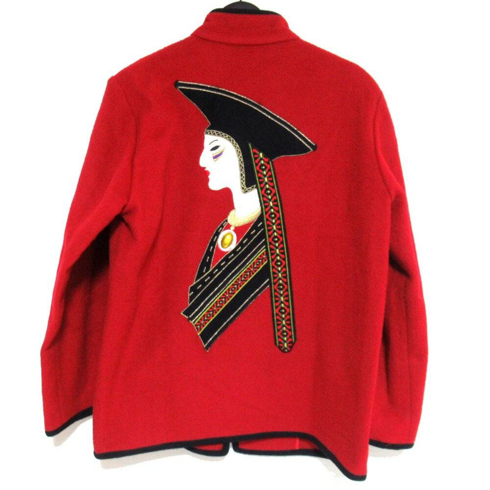 【中古】良品 KANSAI 80’s 山本寛斎 ヤマモトカンサイ バック刺繍 スタンドカラー ウール チャイナ ジャケット レッド レディース Luxs ブランド古着のリュクス