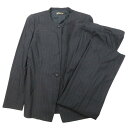 【中古】美品 HIROKO KOSHINO ヒロココシノ ピンストライプ パンツスーツ セットアップ ノーカラージャケット スラックス 40 黒 ブラック レディース Luxs ブランド古着のリュクス