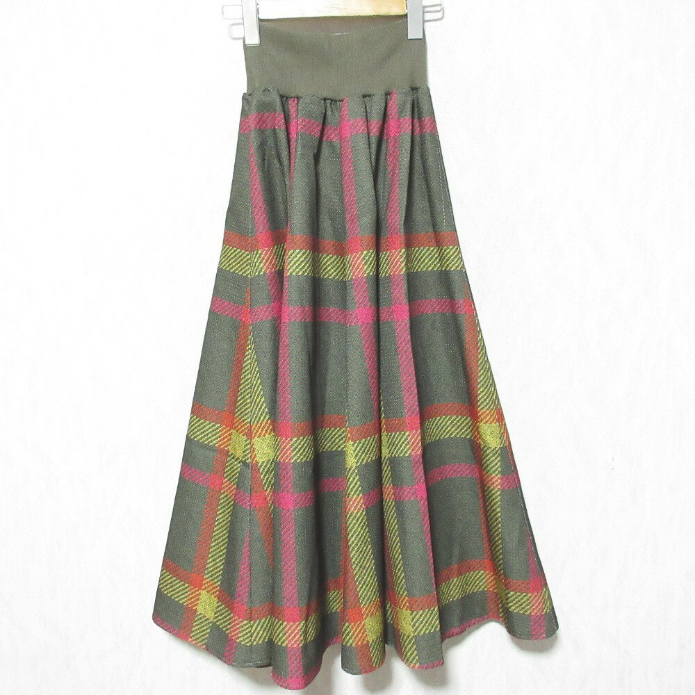 【中古】美品 24AW AND COUTURE アンドクチュール ウエストリブ ツイード チェックロングスカート 09-2422600146 F カーキ レディース Luxs ブランド古着のリュクス