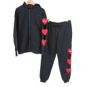 【中古】良品 LOVE MOSCHINO ラブモスキーノ 3連ハート スウェット パーカー ジョガーパンツ セットアップ 42 ブラック レディース Luxs ブランド古着のリュクス