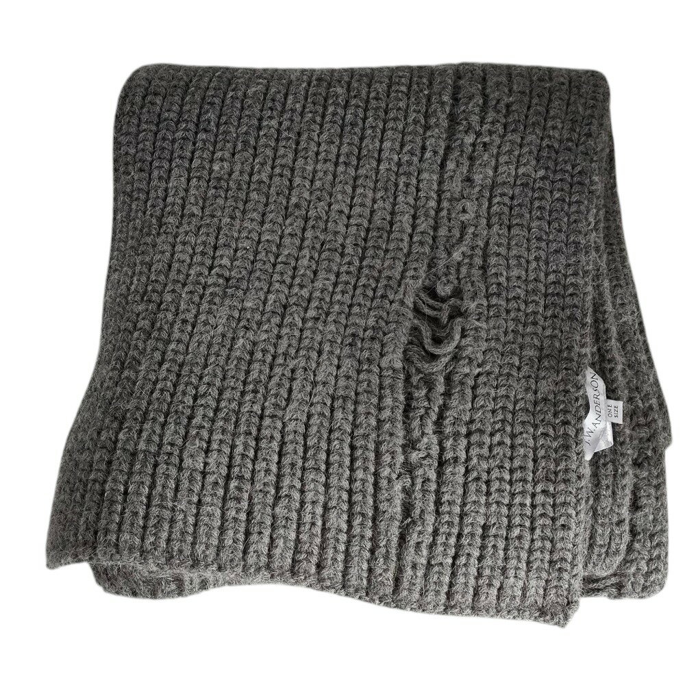 【中古】良品 JW Anderson JWアンダーソン アルパカ ウール ダメージ加工 ニット マフラー ストール グ..
