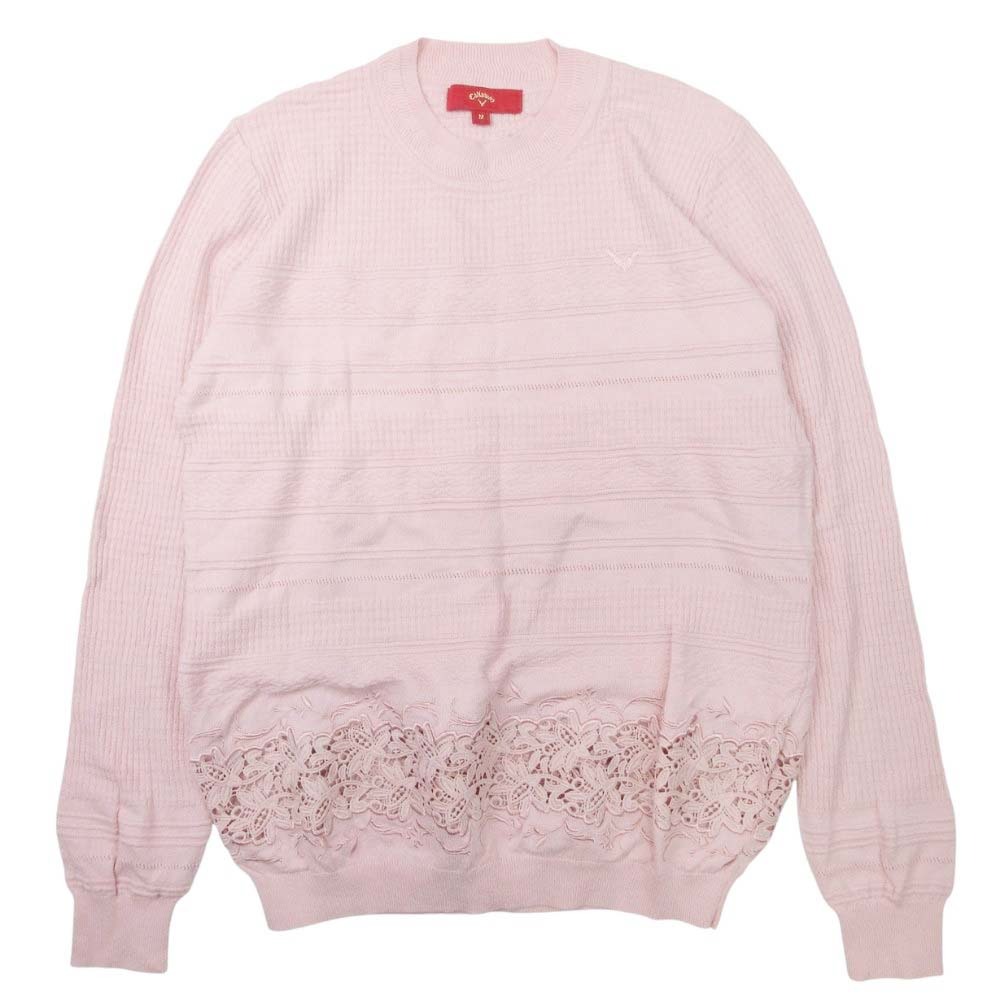 【中古】美品 Callaway キャロウェイ レース ロゴ刺繍 ニット トップス カットソー 長袖 コットン クル..