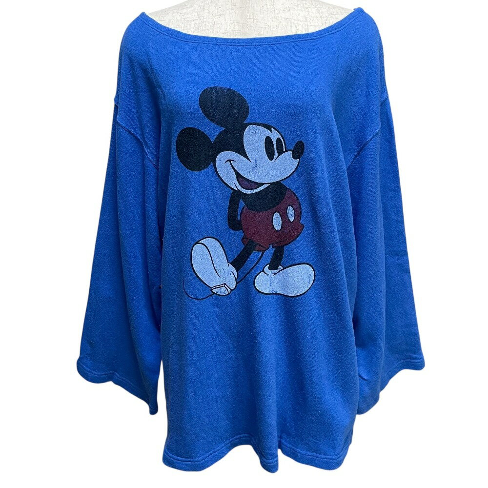 【中古】美品 21SS FRAMeWORK フレームワーク 裏毛スウェット ミッキー プルオーバー サイズF ブルー ..