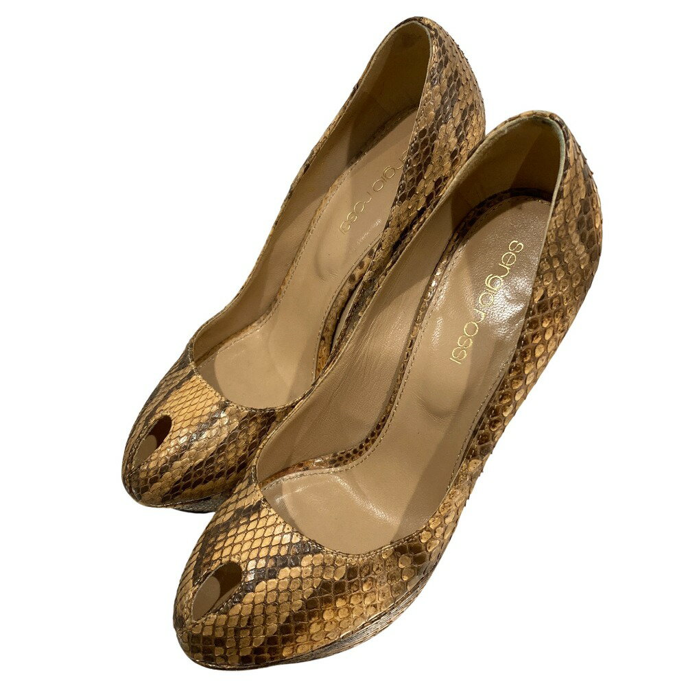 【中古】美品 sergio rossi セルジオロッシ パイソンレザー パンプス サイズ34 1/2 21.5cm相当 ベージュ レディース Luxs ブランド古着のリュクス