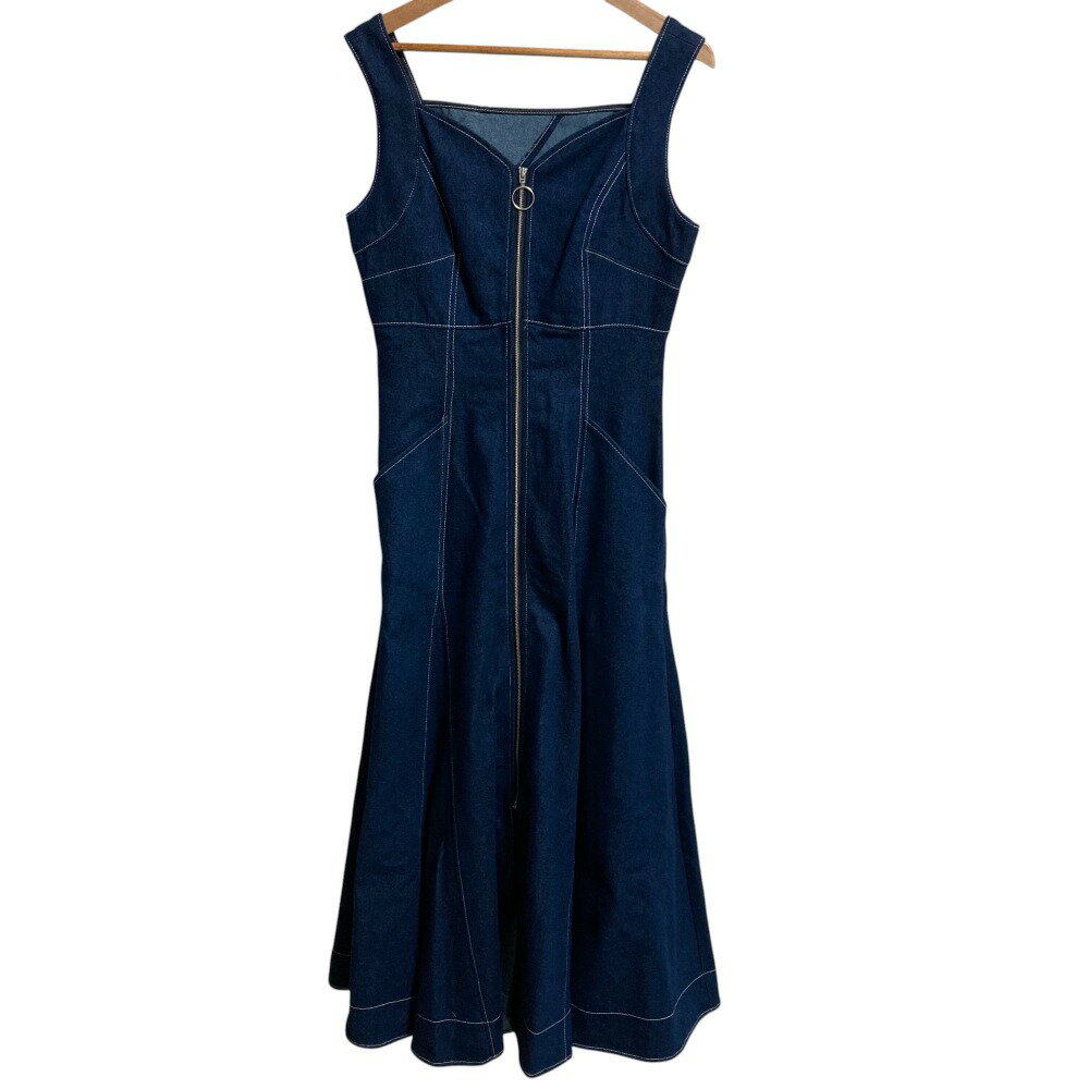 【中古】美品 AND COUTURE アンドクチュール デニムジップジャンスカ ノースリーブ ロングワンピース F インディゴ レディース Luxs ブランド古着のリュクス