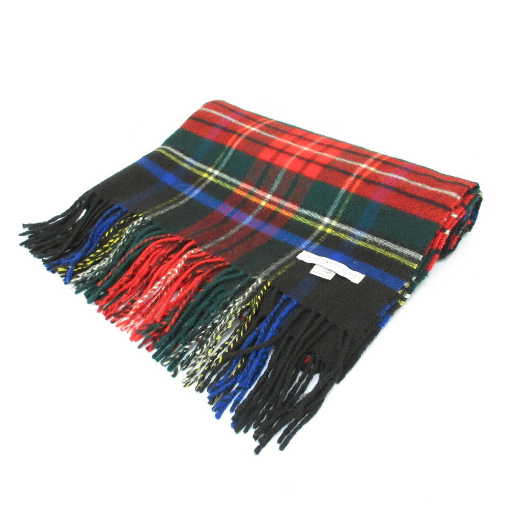 【中古】美品 Johnstons of Elgin ジョンストンズオブエルガン チェック柄 カシミヤ フリンジ 大判マフ..