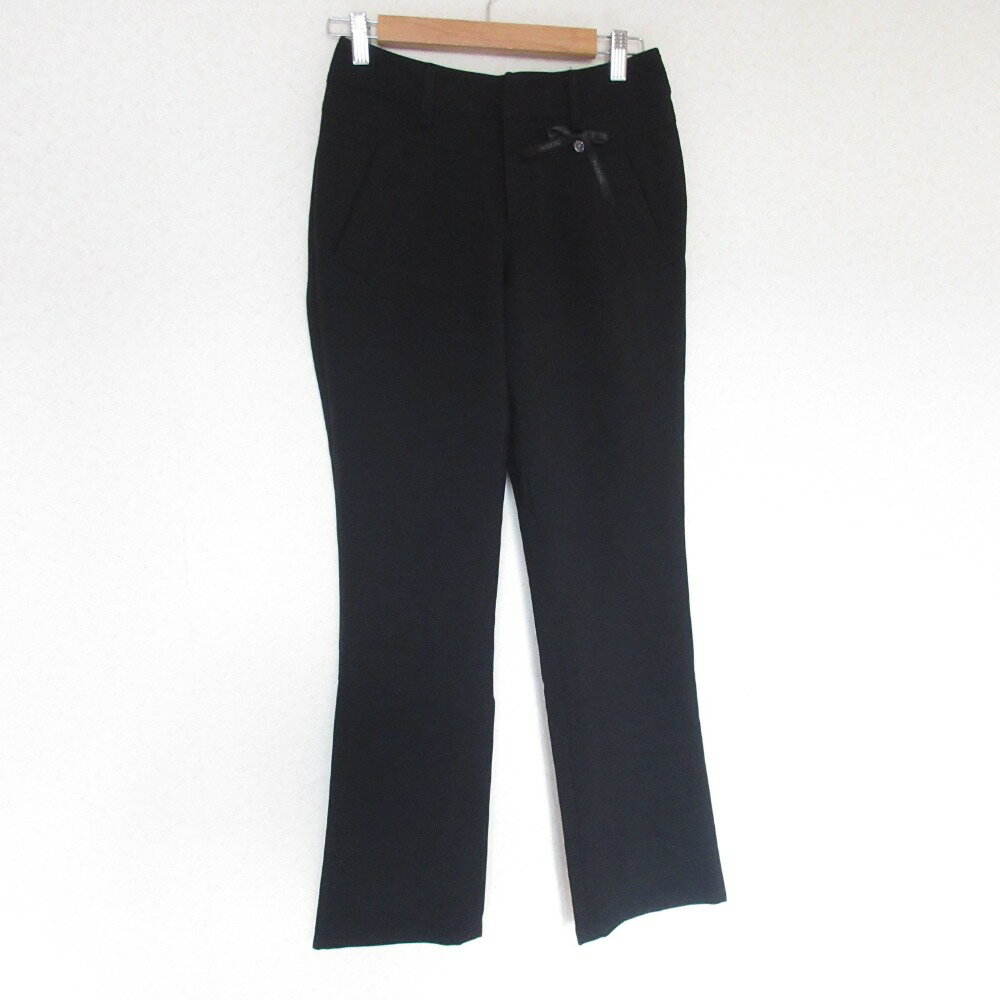 【中古】美品 INGEBORG インゲボルグ リボン ストレッチ パンツ 7 ブラック レディース Luxs ブランド古着のリュクス