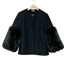 【中古】美品 23AW ESTNATION エストネーション メルトンファーコート ノーカラージャケット サイズ36 ブラック レディース Luxs ブランド古着のリュクス
