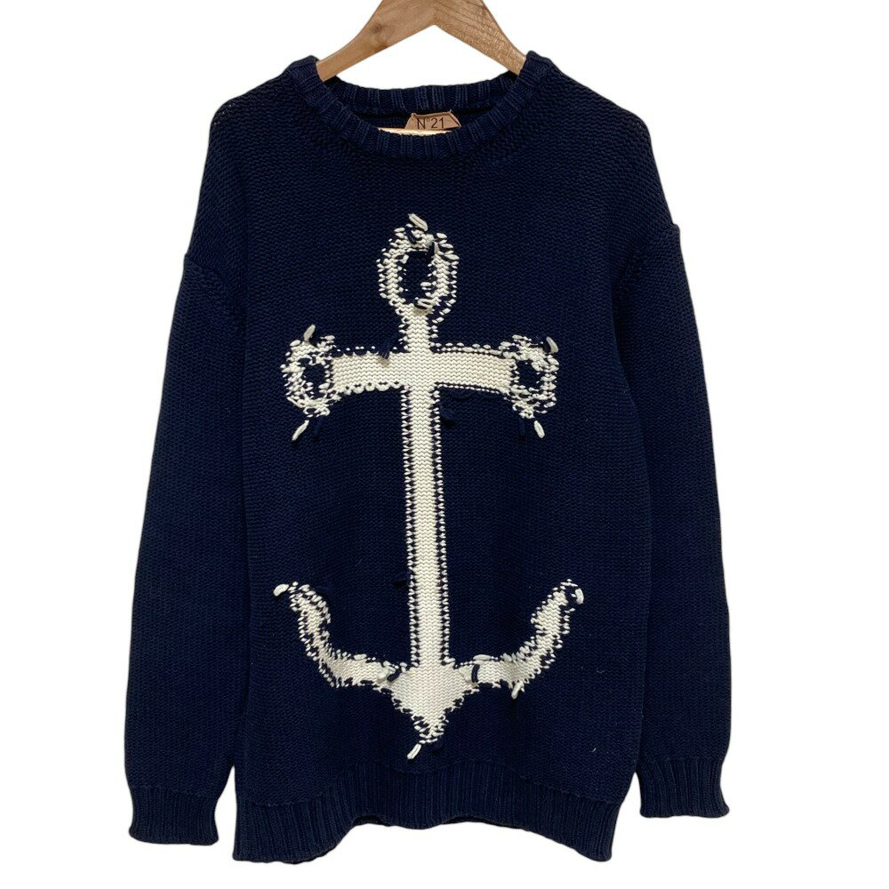【中古】良品 N21 ヌメロヴェントゥーノ 碇 アンカーモチーフ クルーネック ニット プルオーバー セー..