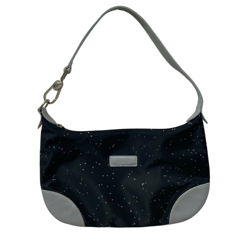 【中古】良品 LONGCHAMP ロンシャン レザーコンビ セミショルダーバッグ ブラック×シルバー レディース Luxs ブランド古着のリュクス