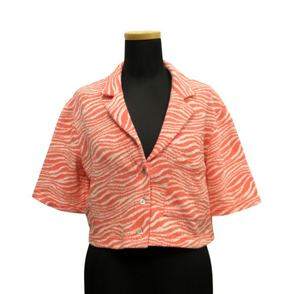 【中古】新品同様 ZARA ザラ クロップド ニット ジャケット ブルゾン 半袖 ゼブラ柄 M ピンク レディース Luxs ブランド古着のリュクス