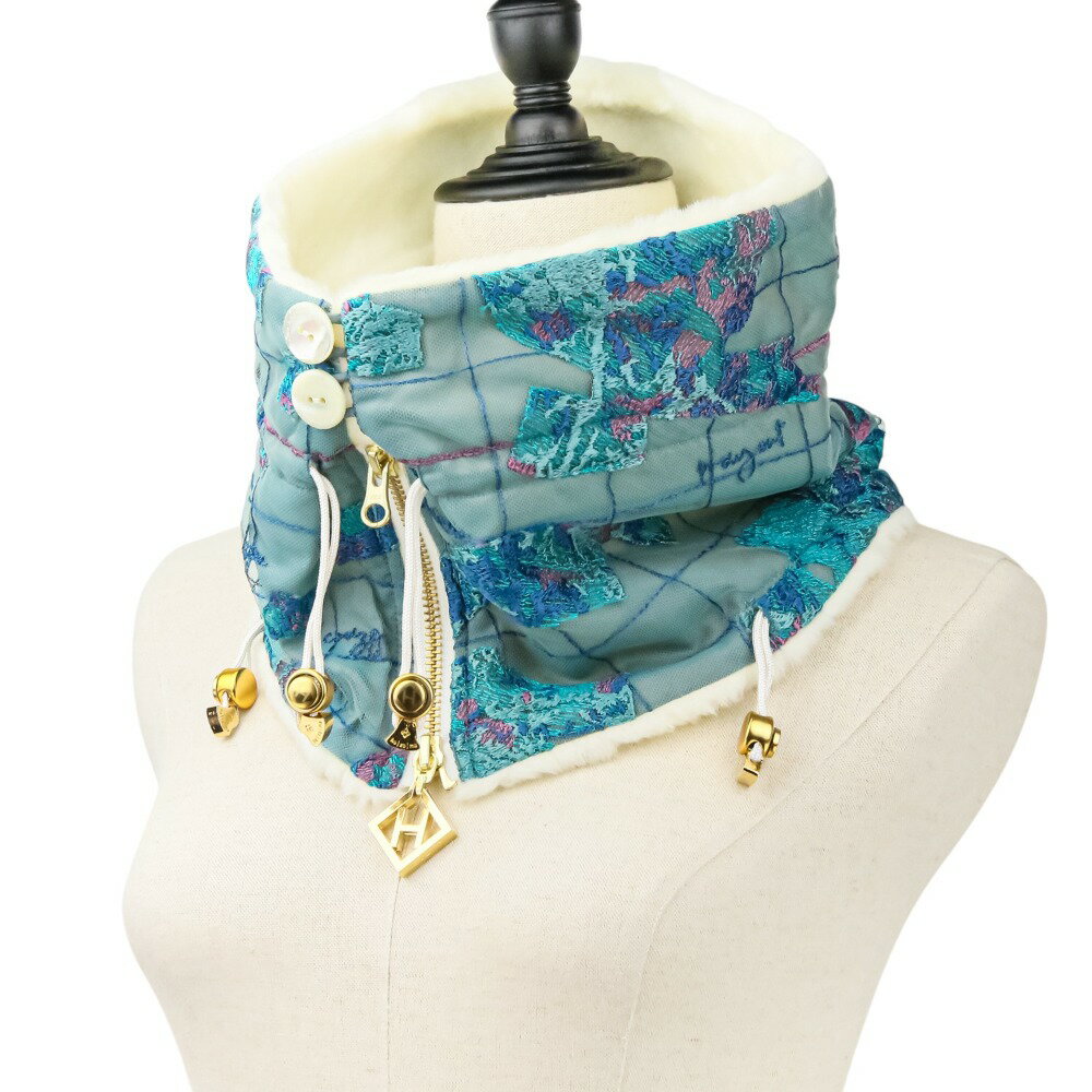 【中古】美品 hazama ハザマ 無知へと達するレーススヌード チュール刺繡 ブルー レディース Luxs ブラ..