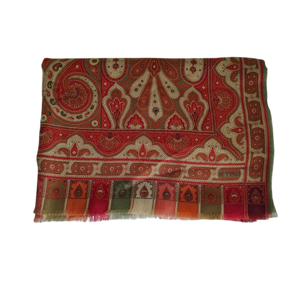 【中古】 ETRO エトロ ウール×シルク レトロ ペイズリー柄 大判 ストール マフラー ブラウン系 マルチ..